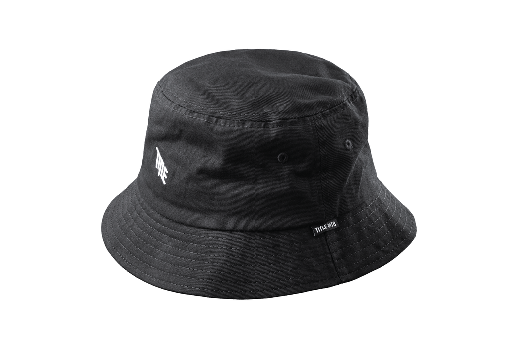 Bucket hat black with white title logo