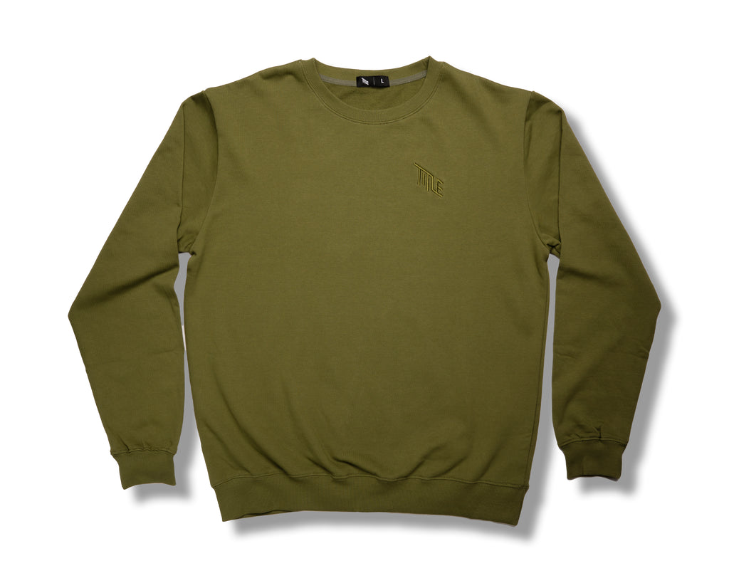 Title MTB Olive Green crewneck pullover sweater organic cotton 