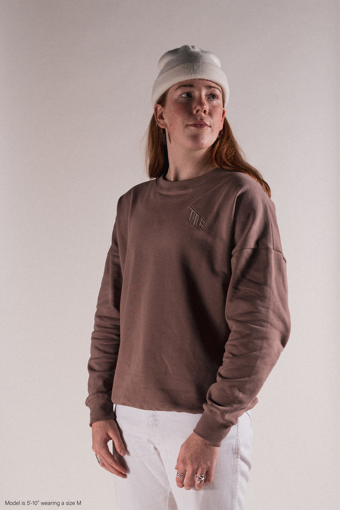 Crewneck - Brown Pullover crew sweater unisex French Terry knit fabric 