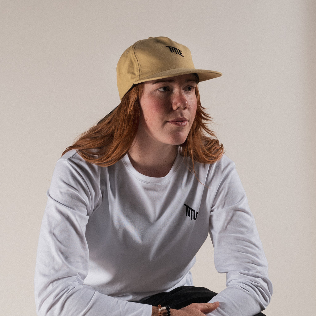 Yellow Unstructured Hat - Title MTB  shown on model white background yellow organic cotton canvas